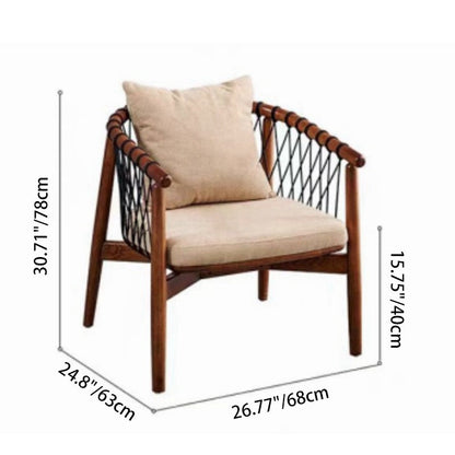 Modern Minimalist Square Rectangular Ash Wood Cotton-linen Accent Chair Backrest Armrest For Living Room