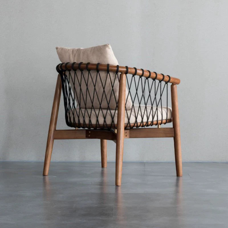 Modern Minimalist Square Rectangular Ash Wood Cotton-linen Accent Chair Backrest Armrest For Living Room