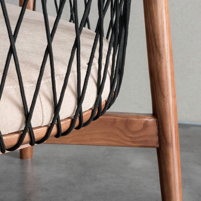 Modern Minimalist Square Rectangular Ash Wood Cotton-linen Accent Chair Backrest Armrest For Living Room