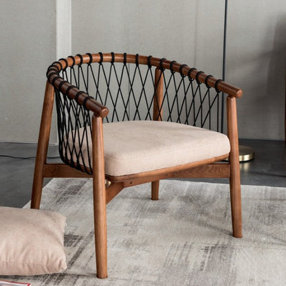 Modern Minimalist Square Rectangular Ash Wood Cotton-linen Accent Chair Backrest Armrest For Living Room