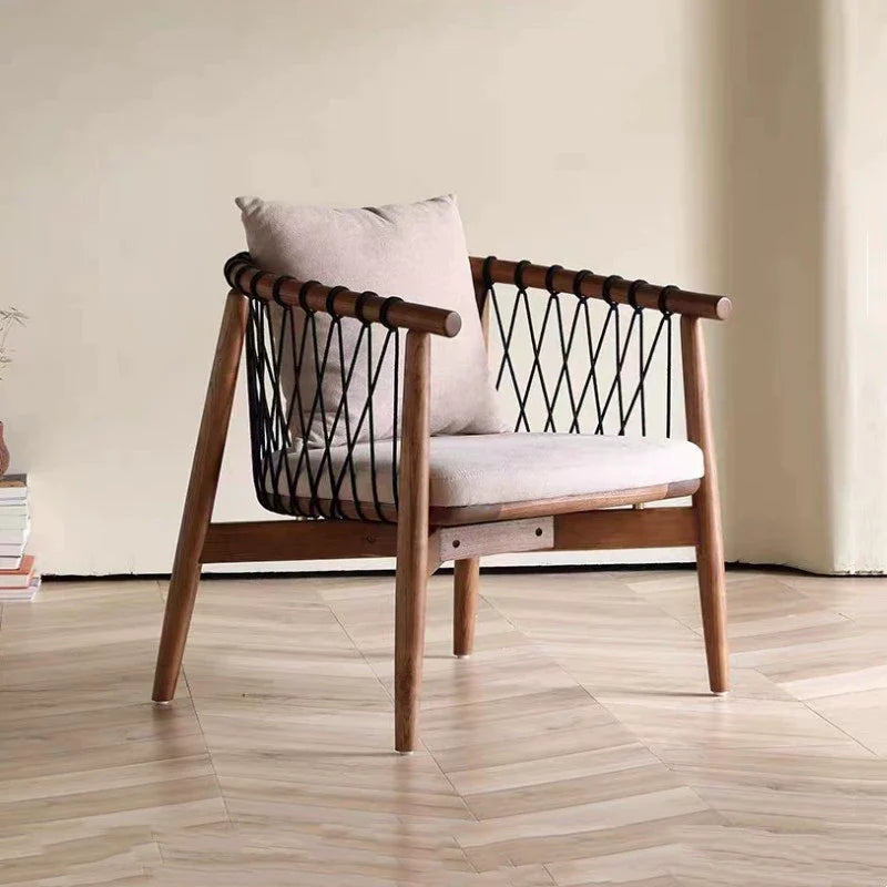 Modern Minimalist Square Rectangular Ash Wood Cotton-linen Accent Chair Backrest Armrest For Living Room