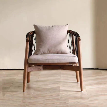 Modern Minimalist Square Rectangular Ash Wood Cotton-linen Accent Chair Backrest Armrest For Living Room