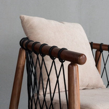 Modern Minimalist Square Rectangular Ash Wood Cotton-linen Accent Chair Backrest Armrest For Living Room