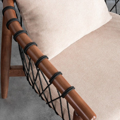 Modern Minimalist Square Rectangular Ash Wood Cotton-linen Accent Chair Backrest Armrest For Living Room