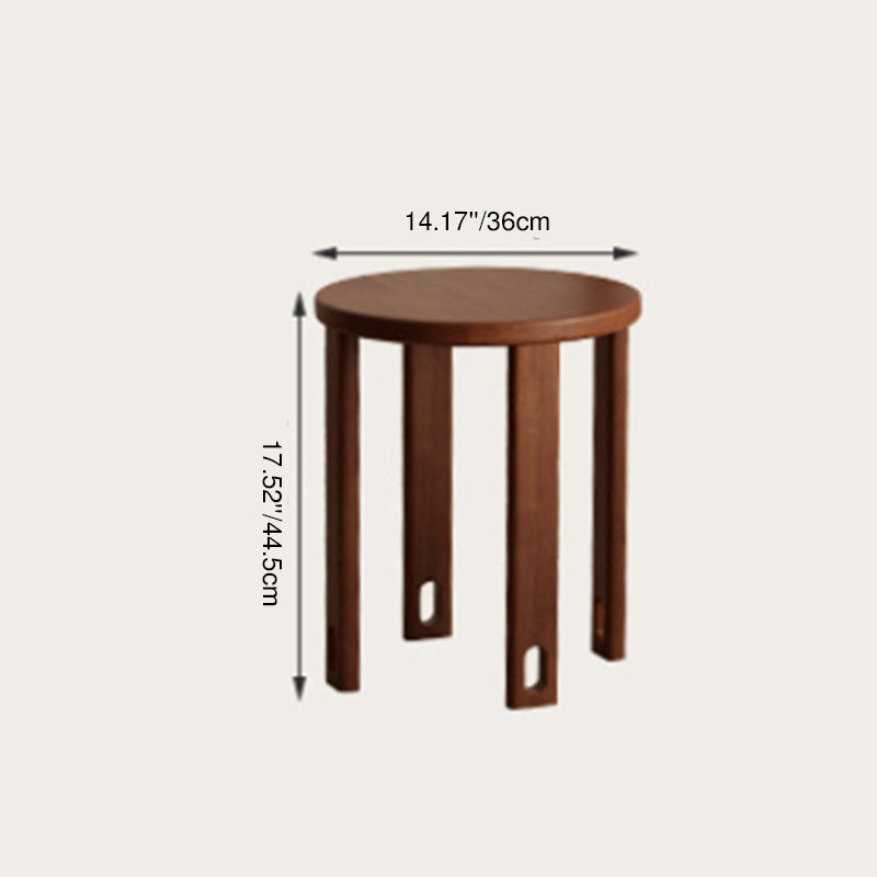 Traditional Chinese Round Rubberwood Storage Stackable Movable Low Stool Set For Living Room