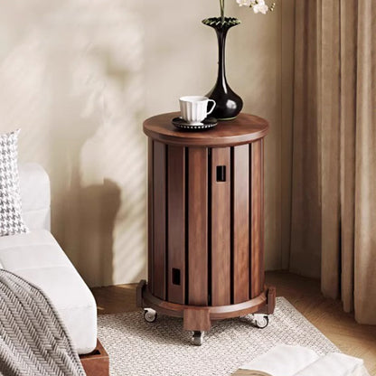 Traditional Chinese Round Rubberwood Storage Stackable Movable Low Stool Set For Living Room