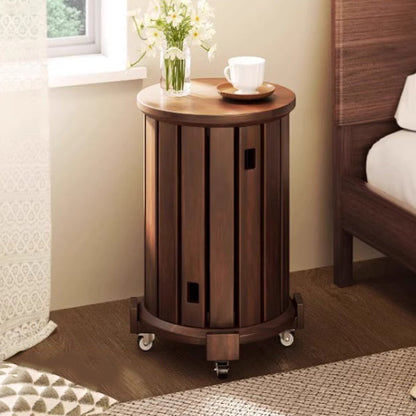 Traditional Chinese Round Rubberwood Storage Stackable Movable Low Stool Set For Living Room