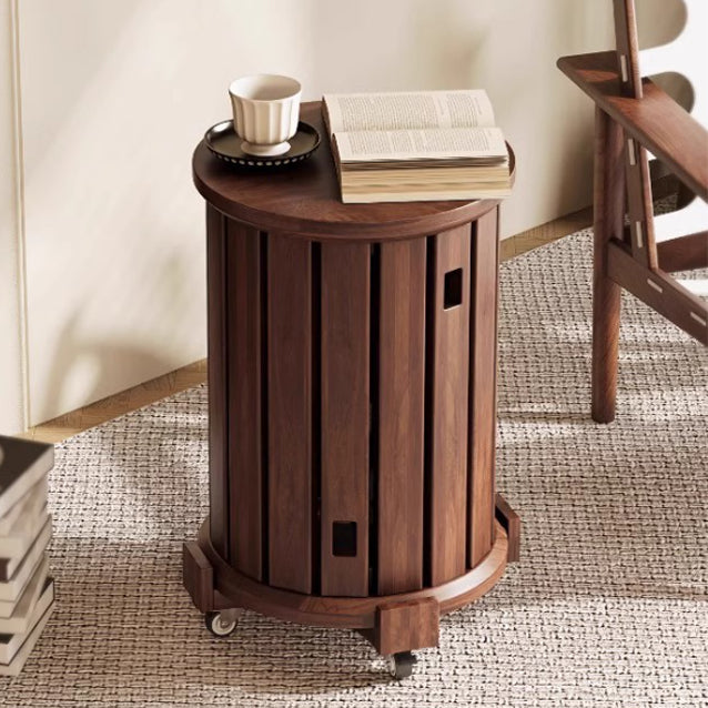 Traditional Chinese Round Rubberwood Storage Stackable Movable Low Stool Set For Living Room