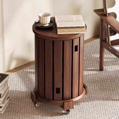 Traditional Chinese Round Rubberwood Storage Stackable Movable Low Stool Set For Living Room