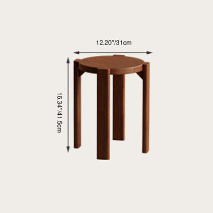 Traditional Chinese Round Rubberwood Storage Stackable Movable Low Stool Set For Living Room
