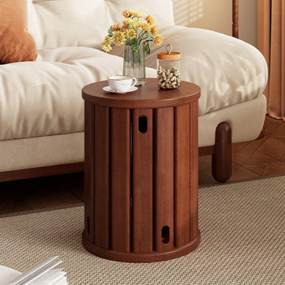 Traditional Chinese Round Rubberwood Storage Stackable Movable Low Stool Set For Living Room