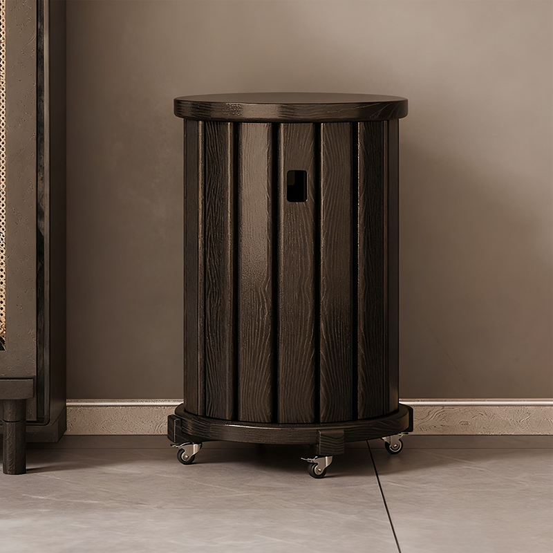 Traditional Chinese Round Rubberwood Storage Stackable Movable Low Stool Set For Living Room