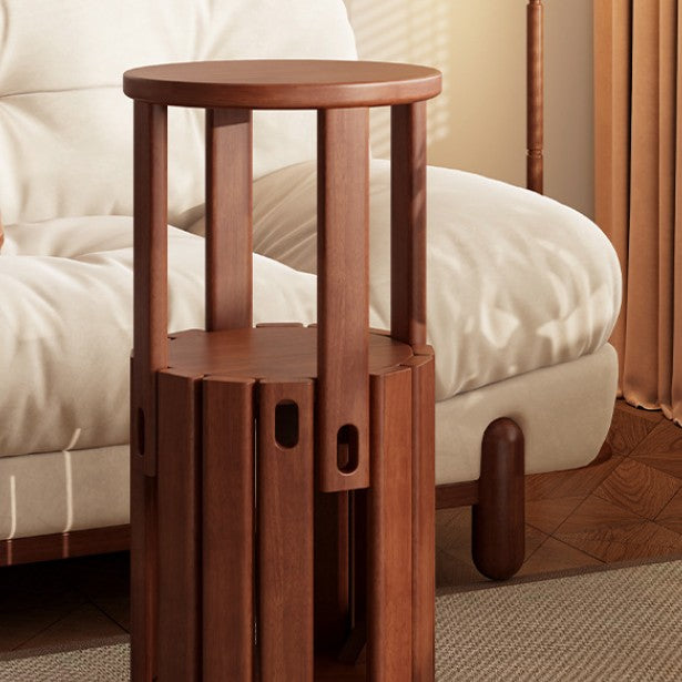 Traditional Chinese Round Rubberwood Storage Stackable Movable Low Stool Set For Living Room