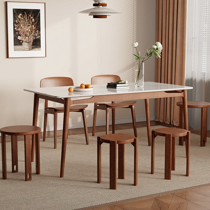 Traditional Chinese Round Rubberwood Storage Stackable Movable Low Stool Set For Living Room