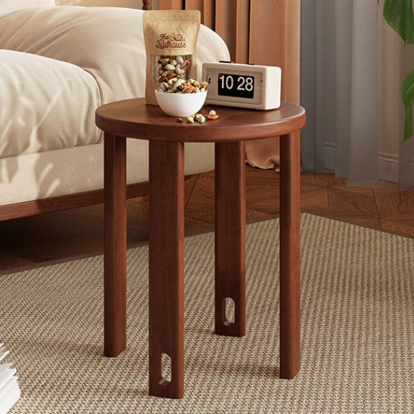 Traditional Chinese Round Rubberwood Storage Stackable Movable Low Stool Set For Living Room