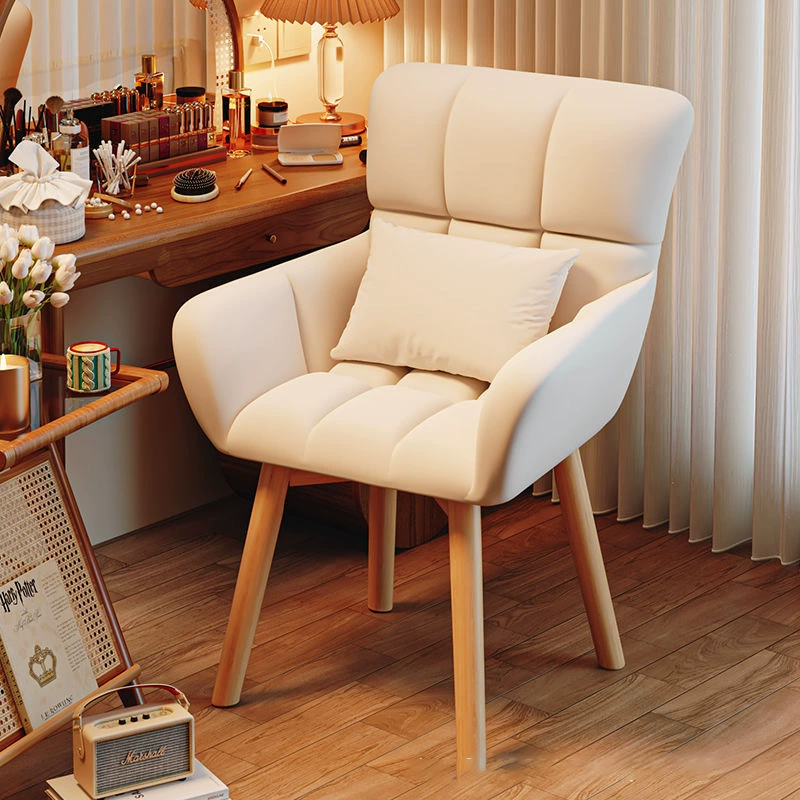 Modern Minimalist Square Rectangular Cotton-linen Velvet Iron 360°Swivel Vanity Stool Backrest Armrest For Bedroom