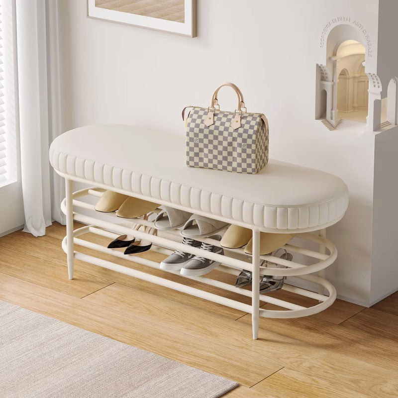 Contemporary Nordic Ellipse Velvet Iron Shoe Bench 2-Tier For Living Room