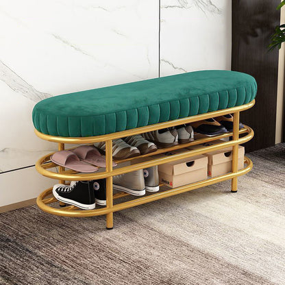 Contemporary Nordic Ellipse Velvet Iron Shoe Bench 2-Tier For Living Room