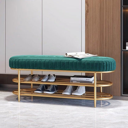 Contemporary Nordic Ellipse Velvet Iron Shoe Bench 2-Tier For Living Room