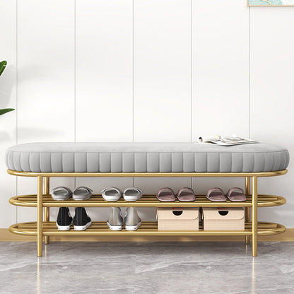 Contemporary Nordic Ellipse Velvet Iron Shoe Bench 2-Tier For Living Room