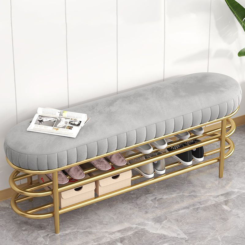 Contemporary Nordic Ellipse Velvet Iron Shoe Bench 2-Tier For Living Room