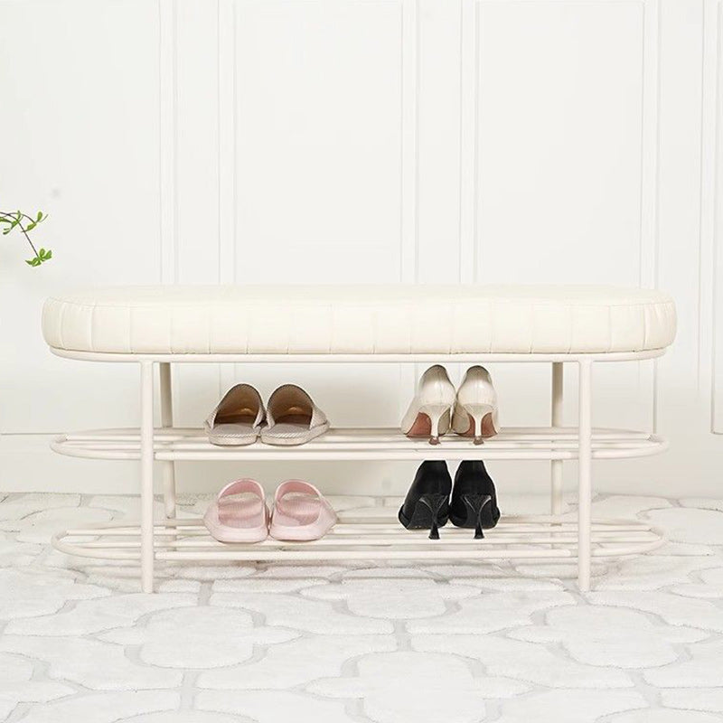 Contemporary Nordic Ellipse Velvet Iron Shoe Bench 2-Tier For Living Room