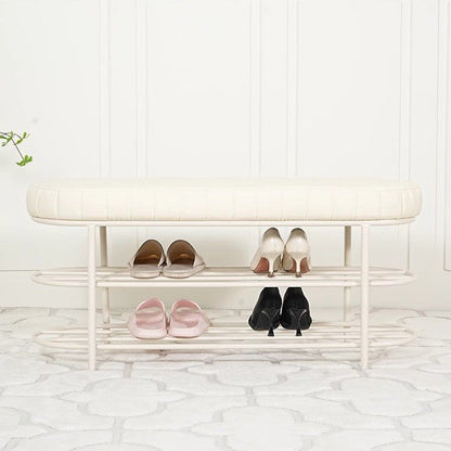 Contemporary Nordic Ellipse Velvet Iron Shoe Bench 2-Tier For Living Room