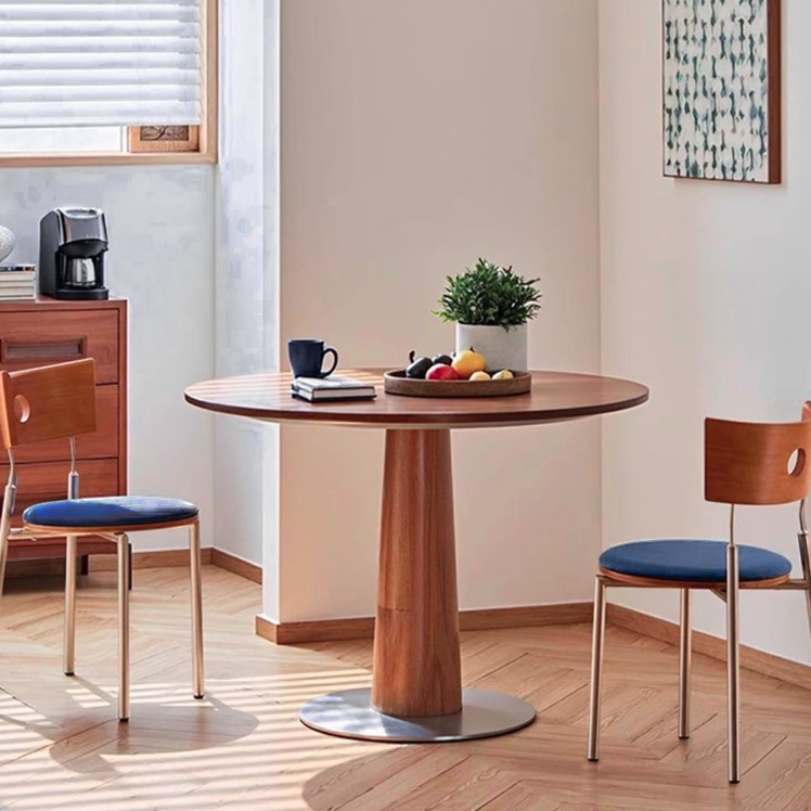 Contemporary Nordic Round Velvet Birch Wood Iron Dining Chair Backrest Armless For Dining Room & Kitchen
