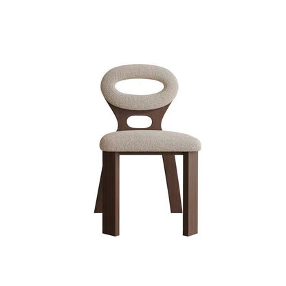 Contemporary Nordic Square Rectangular Lamb Fleece Walnut Solid Wood Dining Chair Backrest Armless For Dining Room & Kitchen