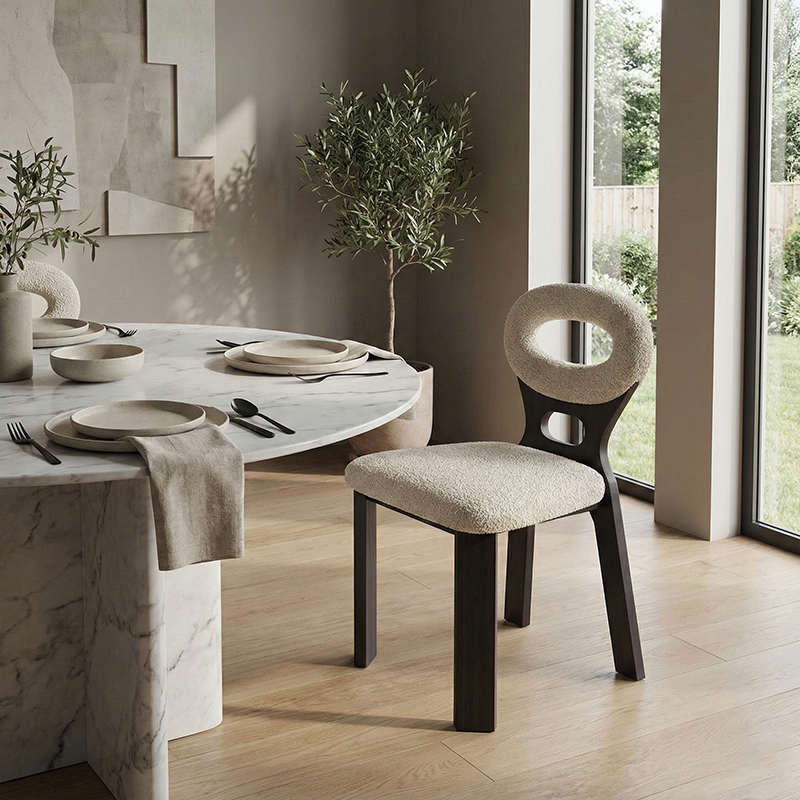 Contemporary Nordic Square Rectangular Lamb Fleece Walnut Solid Wood Dining Chair Backrest Armless For Dining Room & Kitchen