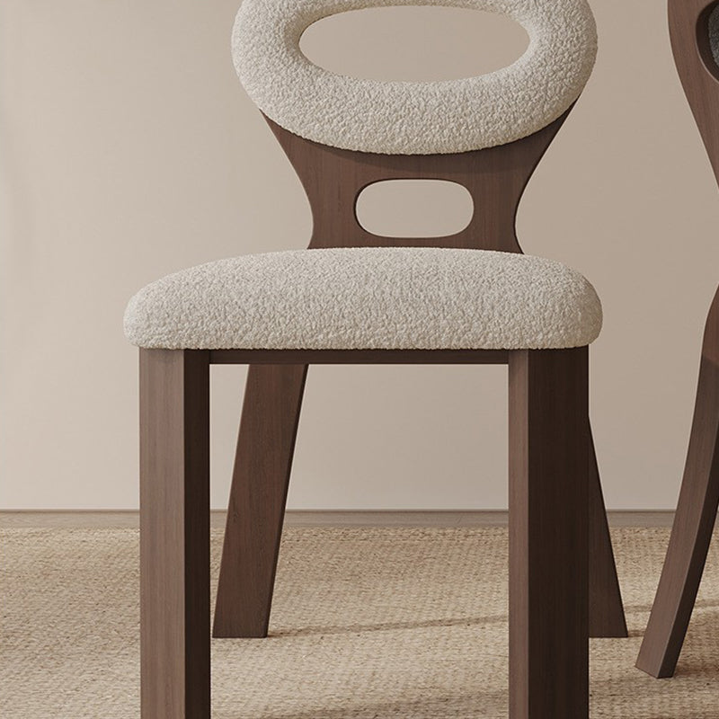 Contemporary Nordic Square Rectangular Lamb Fleece Walnut Solid Wood Dining Chair Backrest Armless For Dining Room & Kitchen