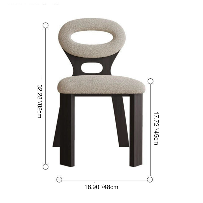 Contemporary Nordic Square Rectangular Lamb Fleece Walnut Solid Wood Dining Chair Backrest Armless For Dining Room & Kitchen