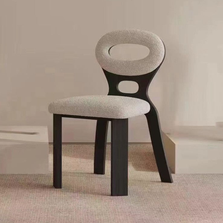 Contemporary Nordic Square Rectangular Lamb Fleece Walnut Solid Wood Dining Chair Backrest Armless For Dining Room & Kitchen