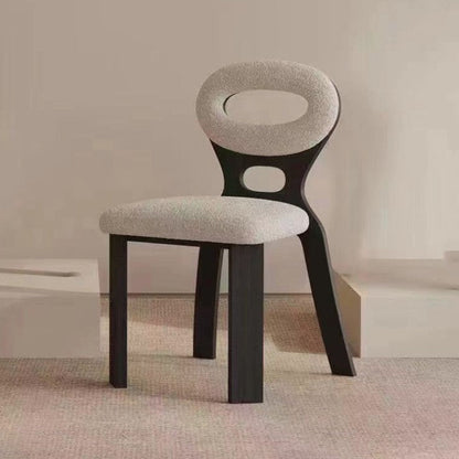 Contemporary Nordic Square Rectangular Lamb Fleece Walnut Solid Wood Dining Chair Backrest Armless For Dining Room & Kitchen