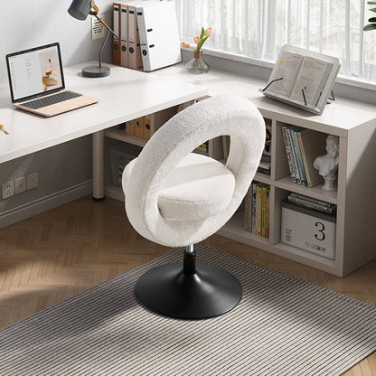 Modern Minimalist Round Lamb Fleece Carbon Steel Height Adjustable Foldable 360°Swivel Vanity Stool Backless Armless For Bedroom