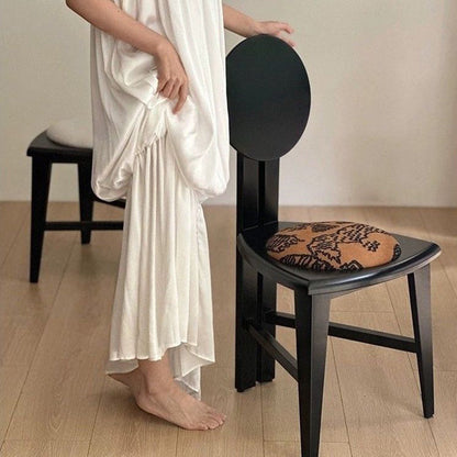 Contemporary Retro Trapezoid Velvet Oak Wood Dining Chair Backrest Armless For Dining Room & Kitchen