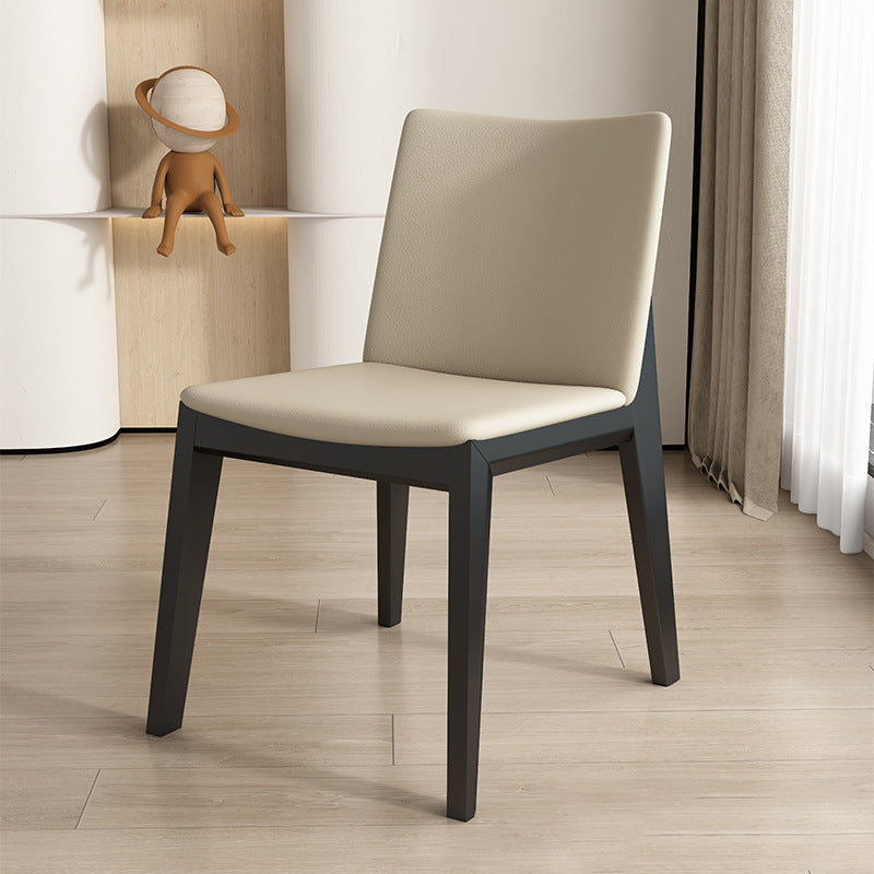 Modern Minimalist Square Rectangular Faux Leather Ash Wood Dining Chair Backrest Armless For Dining Room & Kitchen
