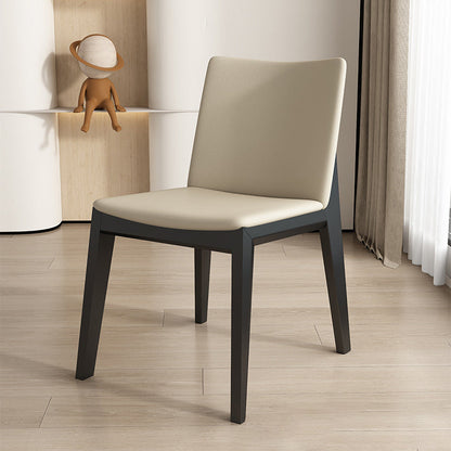 Modern Minimalist Square Rectangular Faux Leather Ash Wood Dining Chair Backrest Armless For Dining Room & Kitchen