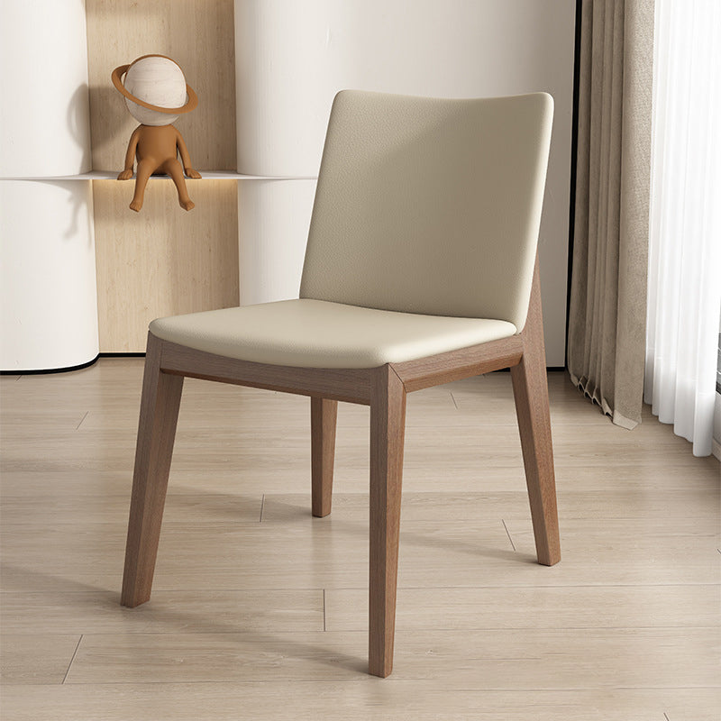 Modern Minimalist Square Rectangular Faux Leather Ash Wood Dining Chair Backrest Armless For Dining Room & Kitchen