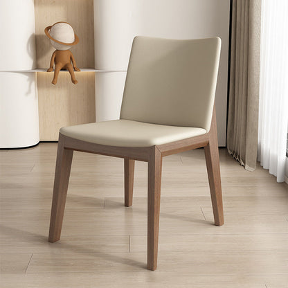 Modern Minimalist Square Rectangular Faux Leather Ash Wood Dining Chair Backrest Armless For Dining Room & Kitchen