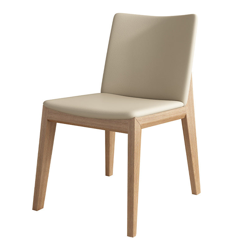 Modern Minimalist Square Rectangular Faux Leather Ash Wood Dining Chair Backrest Armless For Dining Room & Kitchen