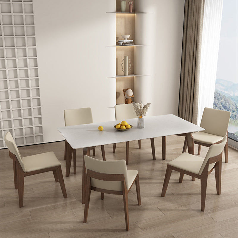Modern Minimalist Square Rectangular Faux Leather Ash Wood Dining Chair Backrest Armless For Dining Room & Kitchen