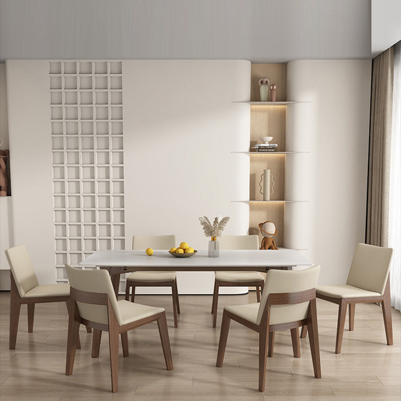 Modern Minimalist Square Rectangular Faux Leather Ash Wood Dining Chair Backrest Armless For Dining Room & Kitchen