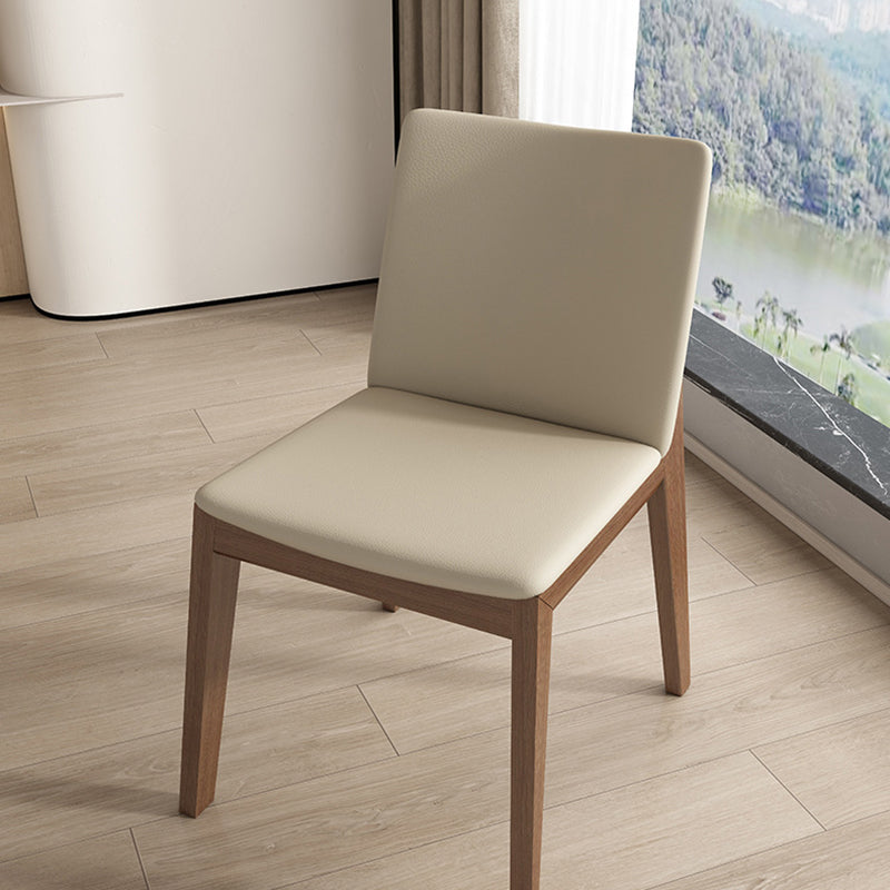 Modern Minimalist Square Rectangular Faux Leather Ash Wood Dining Chair Backrest Armless For Dining Room & Kitchen