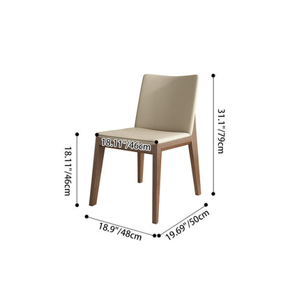 Modern Minimalist Square Rectangular Faux Leather Ash Wood Dining Chair Backrest Armless For Dining Room & Kitchen