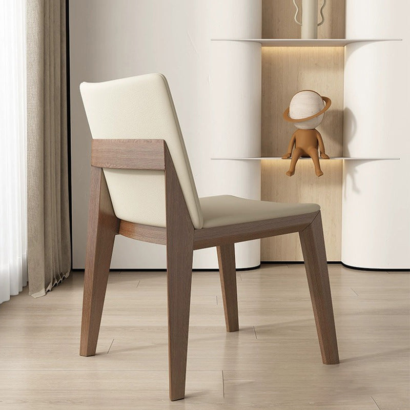 Modern Minimalist Square Rectangular Faux Leather Ash Wood Dining Chair Backrest Armless For Dining Room & Kitchen
