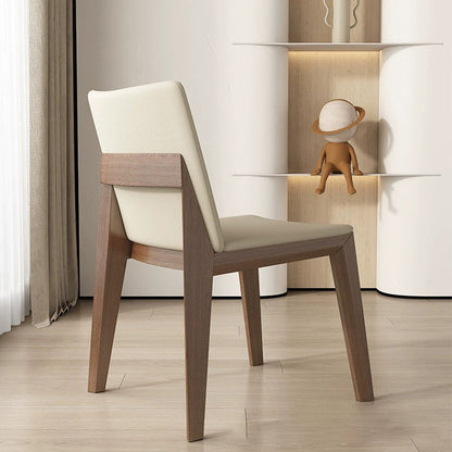 Modern Minimalist Square Rectangular Faux Leather Ash Wood Dining Chair Backrest Armless For Dining Room & Kitchen