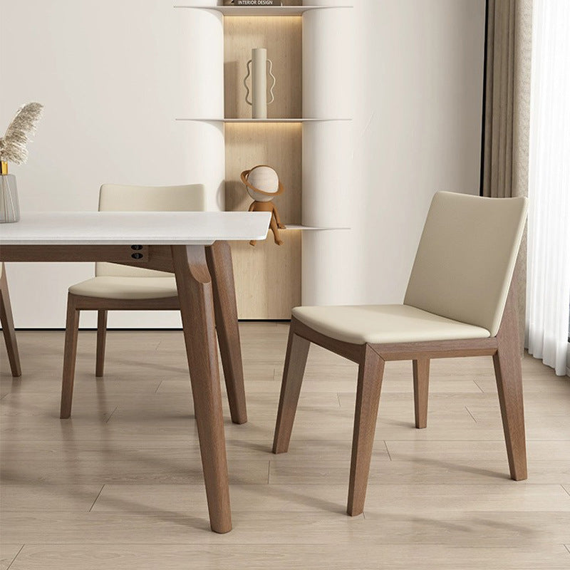 Modern Minimalist Square Rectangular Faux Leather Ash Wood Dining Chair Backrest Armless For Dining Room & Kitchen