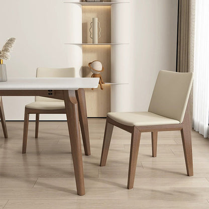 Modern Minimalist Square Rectangular Faux Leather Ash Wood Dining Chair Backrest Armless For Dining Room & Kitchen