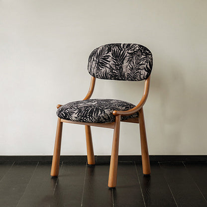 Contemporary Retro Square Rectangular Cotton-linen Ash Wood Dining Chair Backrest Armless For Dining Room & Kitchen